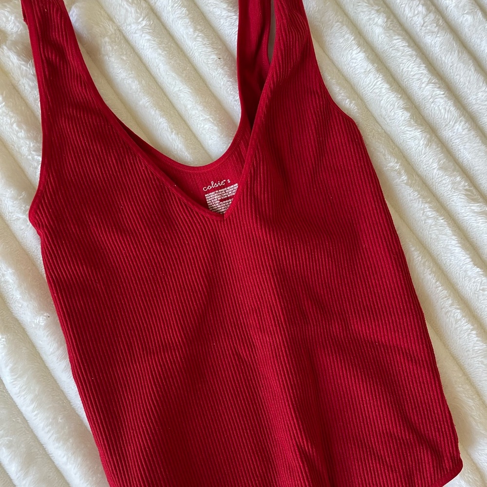 Colsie Red Ribbed Bodysuit